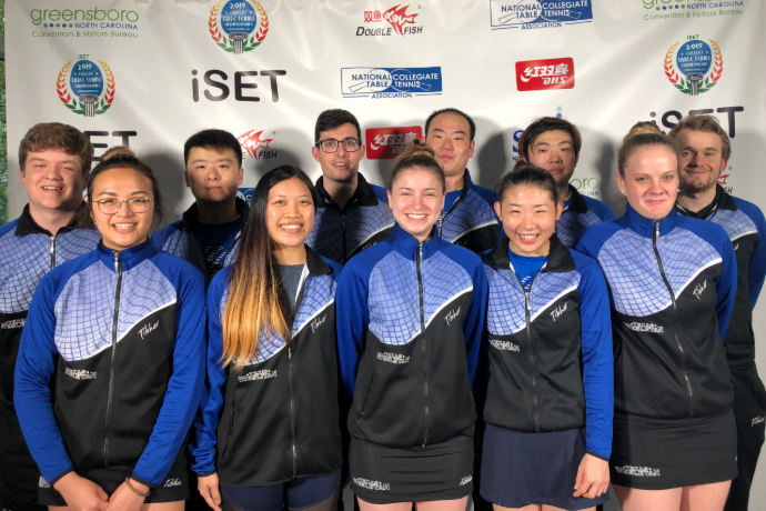 Photo of the 2019 Texas Wesleyan table tennis team at the national championships in North Carolina.