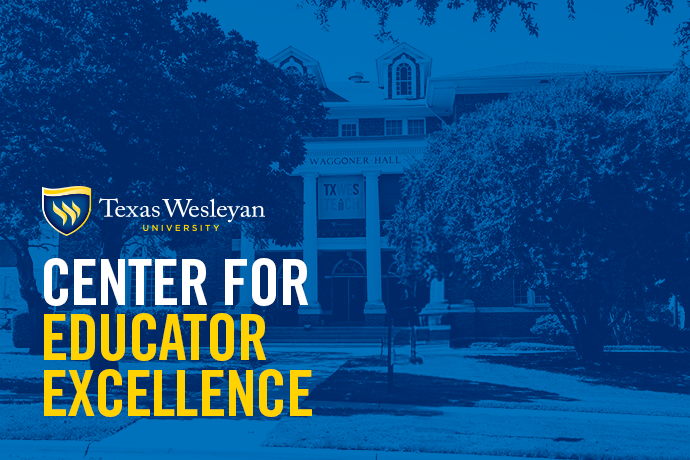 Education Building Blue Overlay White and Yellow Words