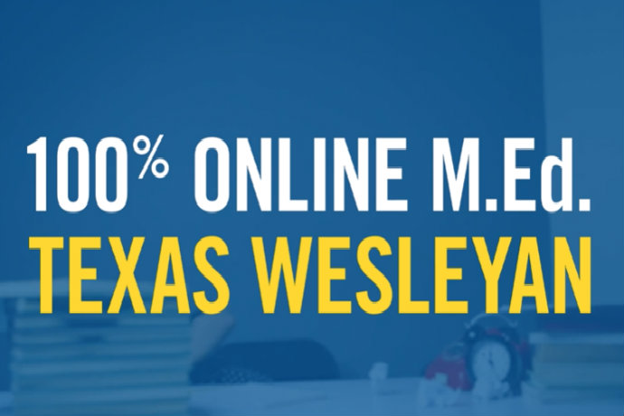 Screenshot from Texas Wesleyan's 100% online M.Ed. commercial.