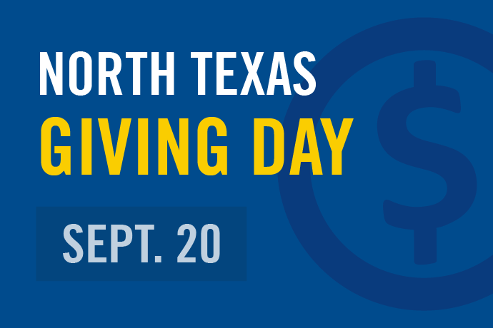 Blue and gold graphic with text that North Texas Giving Day 2018 is taking place on Sept. 20