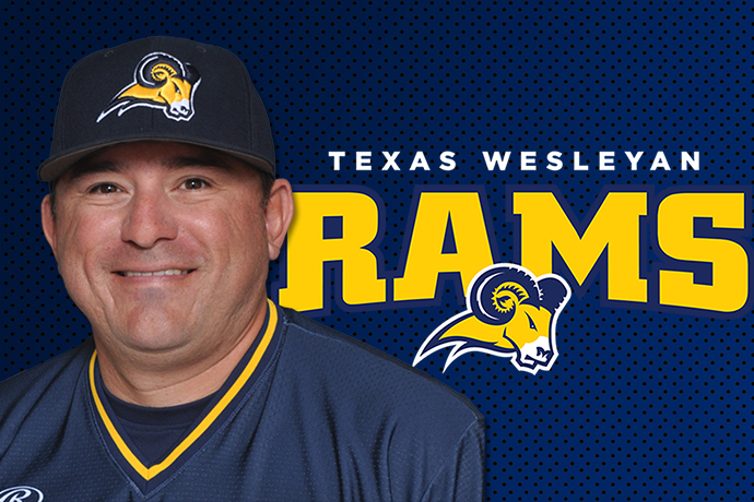 Bobby Garza's bust is displayed along with the Texas Wesleyan Rams logo