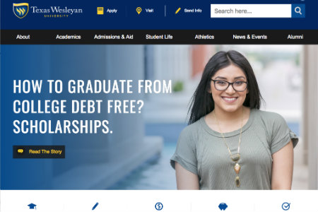 Image of front page of Texas Wesleyan's redesigned website