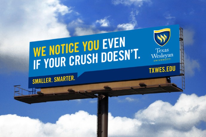 Photo of a Texas Wesleyan billboard, which reads 
