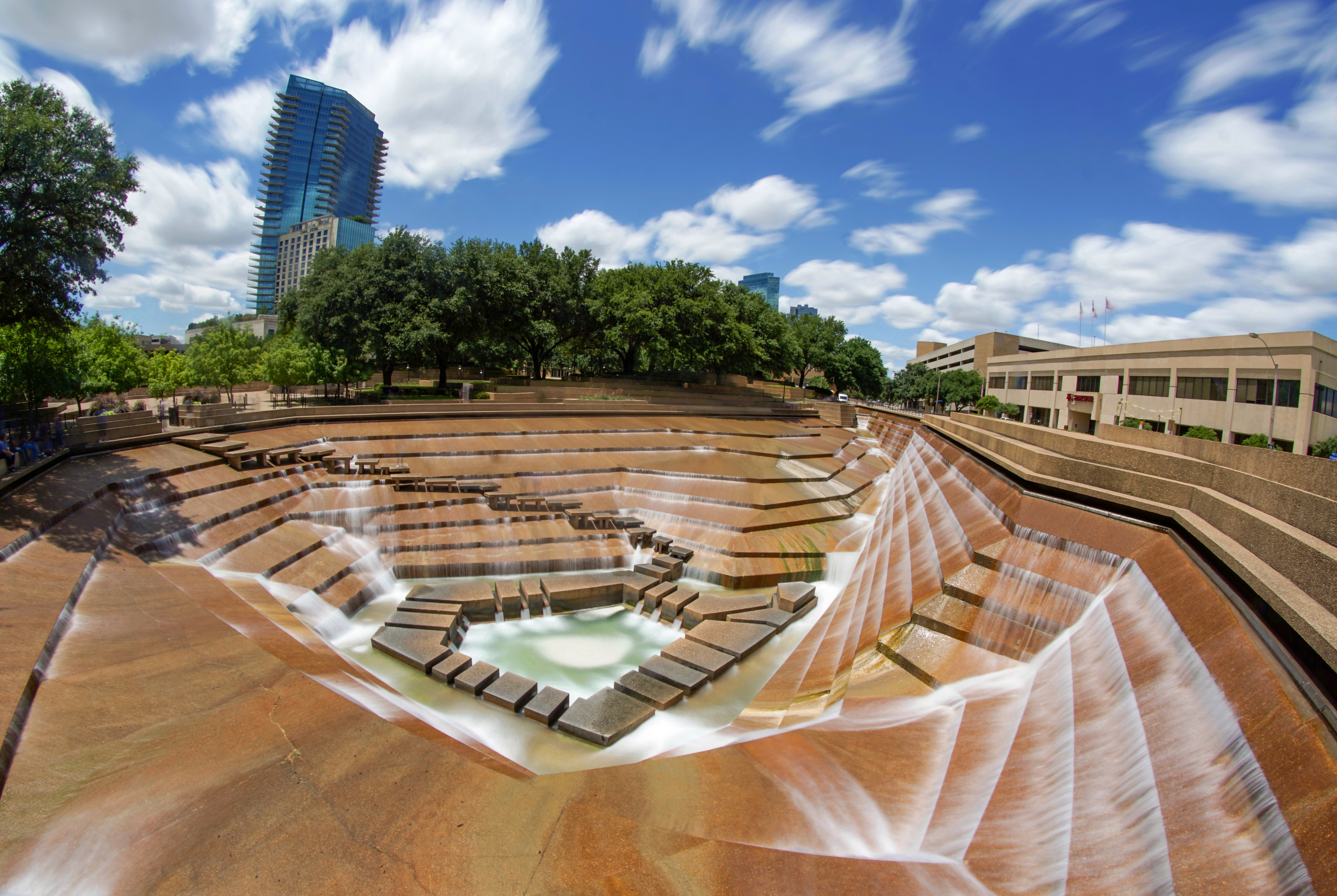 Large water fall pool at the Fort Worth Water Gardens