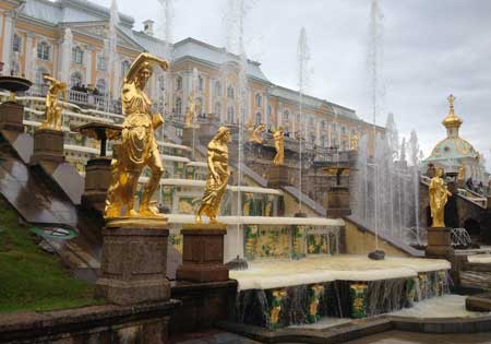 View of Gold Statuary Cascade at Petrodvorets Russia 2016