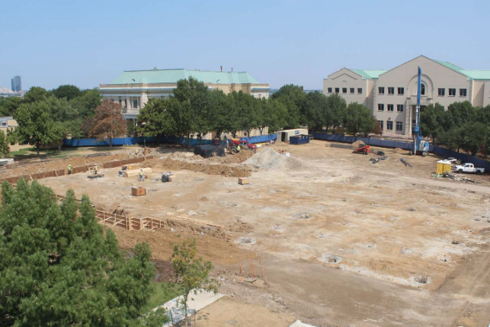 Photo of from the time lapse construction camera pointed at the site of the Martin Center from August 2, 2018.