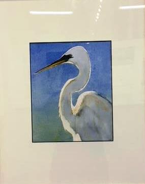 This is a watercolor of a water fowl created by artist Jeffery Delotto, displayed in Art Bash