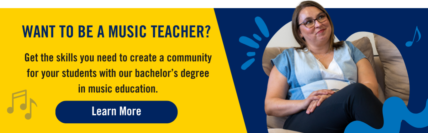 Want to be a music teacher? Get the skills you need to create a community for your students with our bachelor’s degree in music education. Learn more.