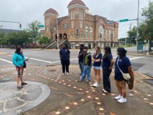 Students in front of the 16th Street Baptist Church, Birmingham AL