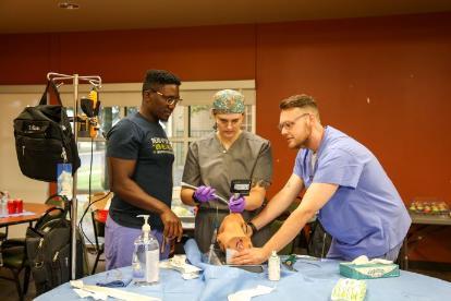 Students learning to intubate at Simulation Symposium