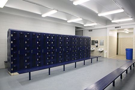During the winter break, crews painted ceilings, walls and lockers, and upgraded electrical and lighting features in both the men's and women's locker rooms. 