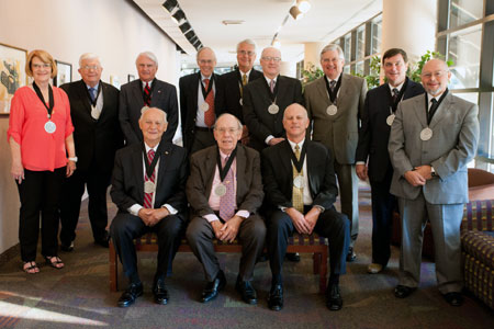 Ricardo E. Rodriguez, Ph.D., far right, was one of 27 honorees in the inaugural McLennan Community College Hall of Fame class, inducted Saturday, Oct. 10, in Waco.