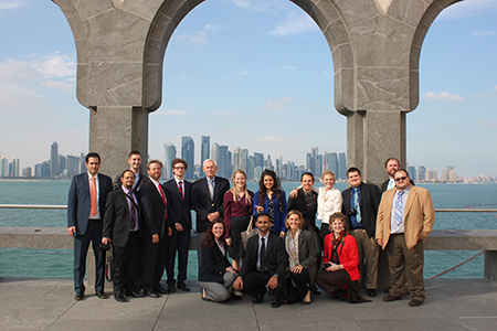 Abbey Borghee from Texas Wesleyan (top row, eighth from left) and fellow delegates traveled to Qatar to kick off their fellowship program year.
