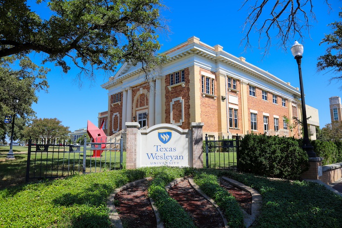 Shot of Texas Wesleyan Sign on Campus