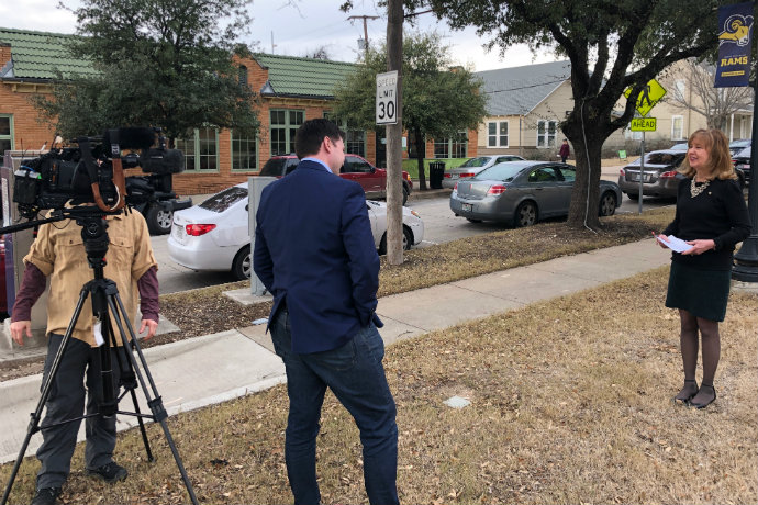Photo of Dr. Linda Metcalf speaking with WFAA about a Tarrant County arrest involving Munchausen Syndrome by Proxy