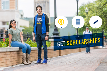 Image of Texas Wesleyan students on campus with text 