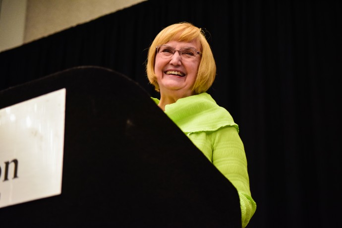 Eddye Gallagher smiles as she gives her speech during her TIPA hall of fame induction