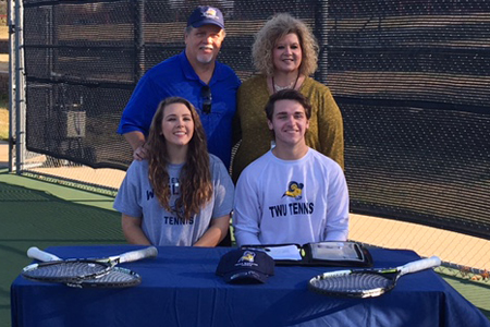 Mace Brasher (right) signs to join his sister Maggie (left) at Texas Wesleyan.