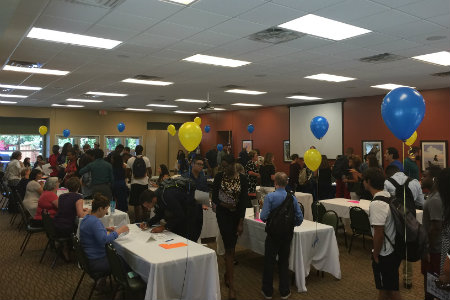 Students look for on-campus jobs during Texas Wesleyan's on-campus student employment fair.