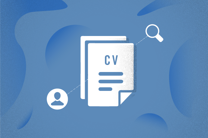Graphic of resume, magnifying glass to be used as resume section thumbnail 