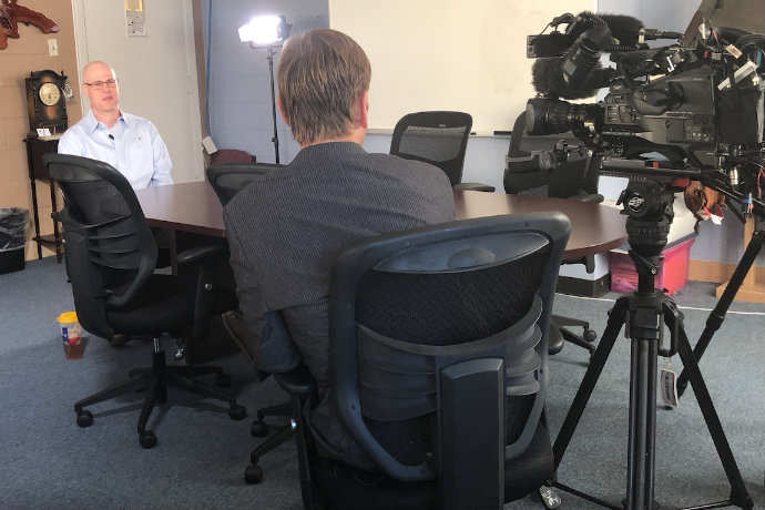 Photo of criminal justice Professor Cary Adkinson speaking with WFAA on the case of accused killer Ada Bilbrey.