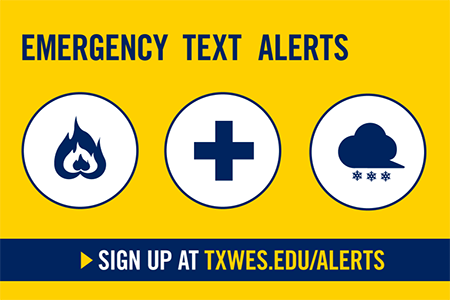 TXWES Alerts are the fastest way to get notified in the event of a Texas Wesleyan campus emergency or school closing due to winter weather.