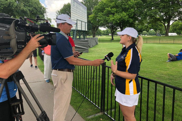 Jacey Patton, recipient of the Ben Hogan Foundation Mentor Scholarship, talks about graduation from Texas Wesleyan University on NBC's The Golf Channel, filmed during the 2018 Fort Worth Invitational Golf Tournament at Colonial Country Club.