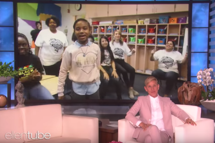 Photo of a student from Como Elementary school featured on The Ellen DeGeneres Show. Como is one of the schools involved in a new partnership between  TXWES and Fort Worth ISD.