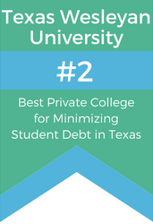 Texas Wesleyan University ranked second in Texas and 15th nationally in a study by LendEDU among 1,161 other four-year, private colleges and universities of students who graduated with the least amount of debt.