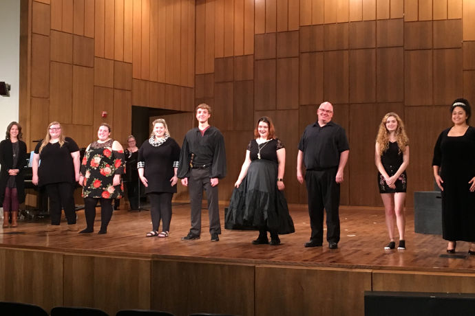 The cast and collaborative pianist of Opera Tonight! OPERATXWES' Fall 2018 performance on stage