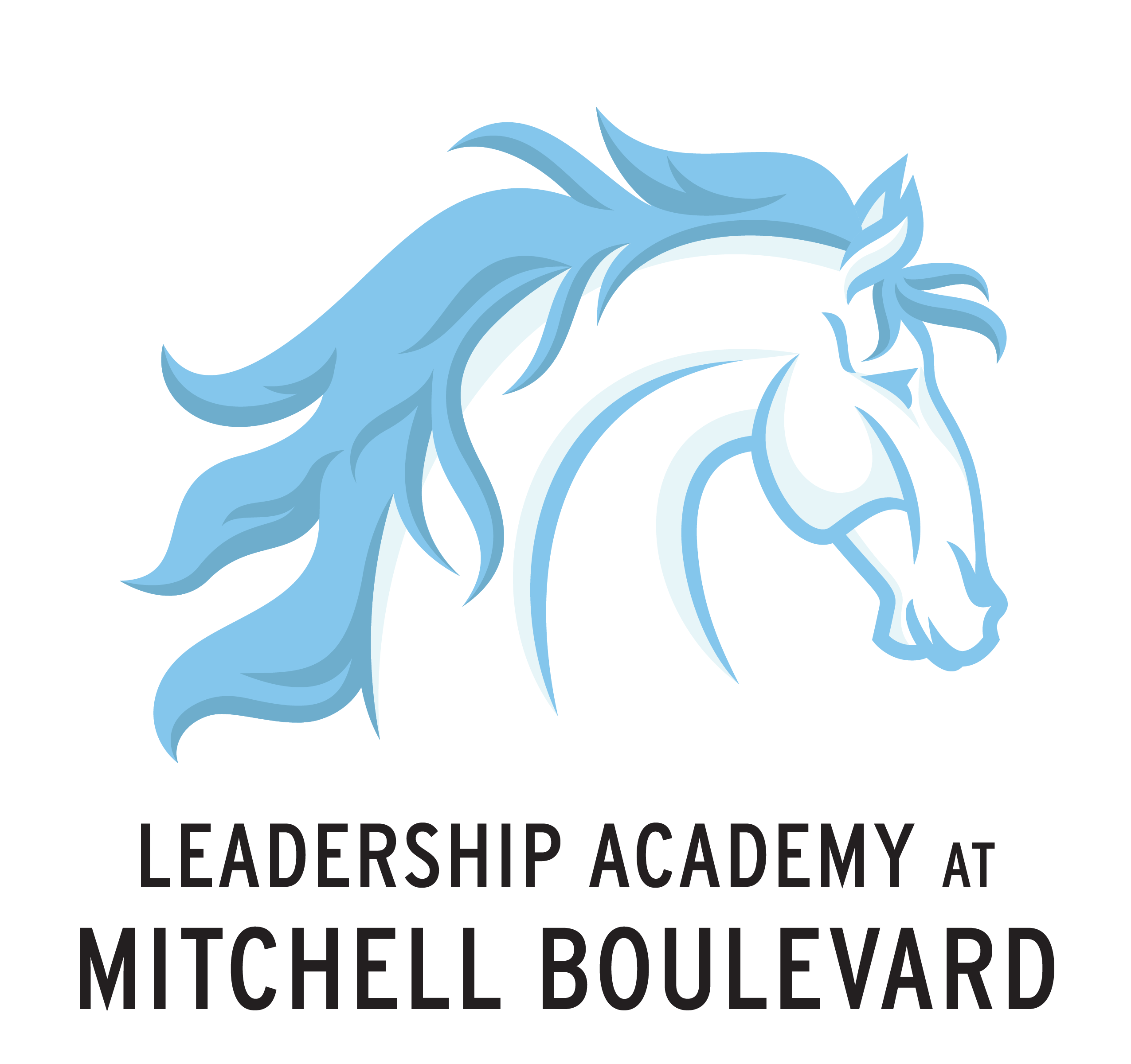 Animated image of mustang serving as logo for Mitchell Blvd.
