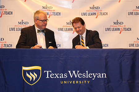 Texas Wesleyan University and Mansfield ISD announced a new partnership that gives Mansfield ISD high school students the opportunity to get a jump start on their teaching career and college education. 