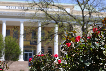 Flowerbeds in front of Administration Building at Texas Wesleyan University.