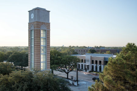 The Canafax Clocktower nears completion on the Texas Wesleyan campus.