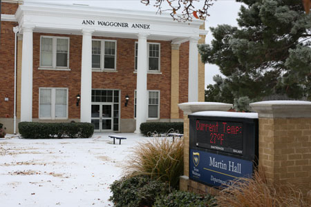Ice and snow cover the Ann Waggoner Annex.